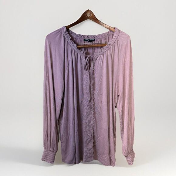 Cable & Gauge Tunic Woman’s Size 1X Crochet Front Keyhole Tie Neck Mauve Boho - Picture 5 of 8